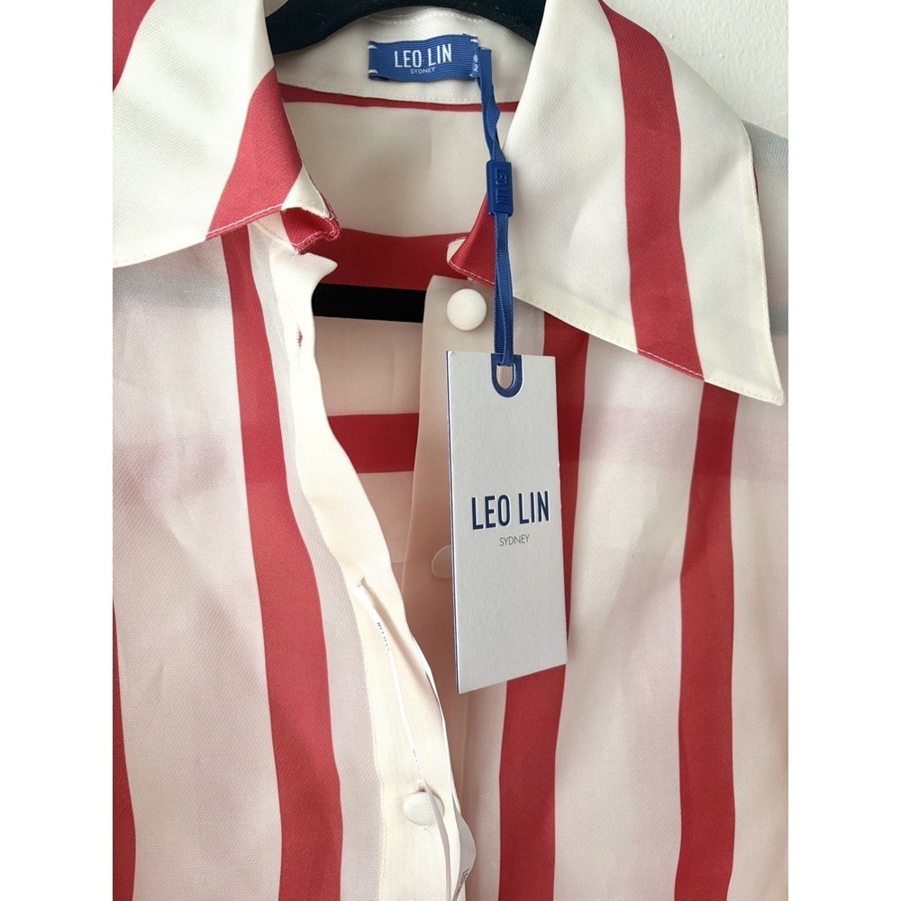 Leo Lin $695 NWT New Kathleen Silk Striped Blouse Size 2 US 6 AUS - Picture 7 of 7
